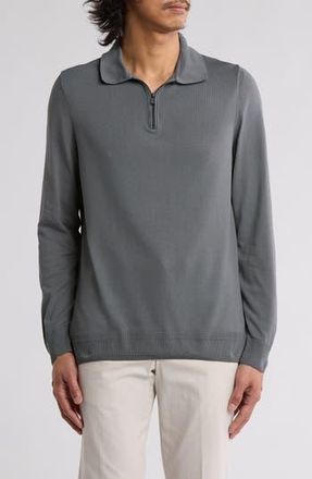 BOSS Luno Long Sleeve Zip Polo in Dark Grey at Nordstrom Rack, Size X-Large