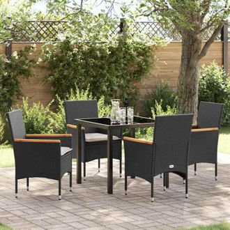vidaXL Conjunto De Comedor De Jard&iacute;n Con Coj&iacute;n 5 Pcs Negro Polirat&aacute;n Vidaxl