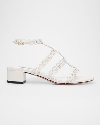 Aquazzura Infinity Leather Chain T-Strap Sandals