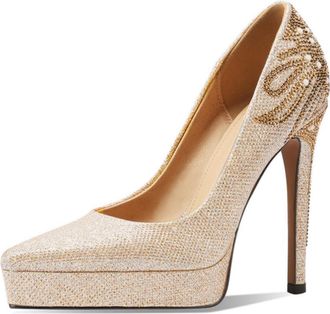 TinaCus Womens Glitter Rhinestones Pointed Closed Toe Super High Heel Platform Handmade Pumps Shoes, Champagne Heel 3.95, 3 UK