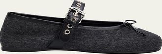 Miu Miu Flannel Leather-Strap Ballerina Flats