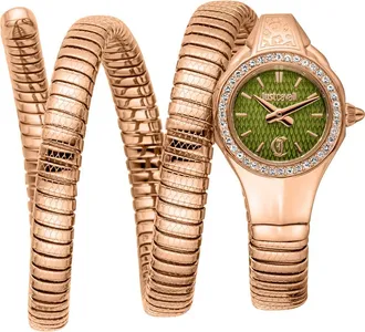 Just Cavalli Coiled Snake Bracelet Watch, 22mm x 35mm in Rose Gold at Nordstrom Rack