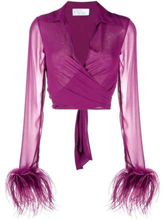 Giuseppe Di Morabito cropped feather-trim blouse - Purple