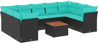 vidaXL Set De Sof&aacute;s De Jard&iacute;n 10pzas Con Cojines Rat&aacute;n Sint&eacute;tico Negro Vidaxl