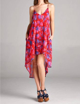 Honey Punch Floral High Low Dress In Red