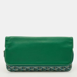 Goyard Sainte Marie Mm Green Goyardine Coated Canvas And Leather Clutch