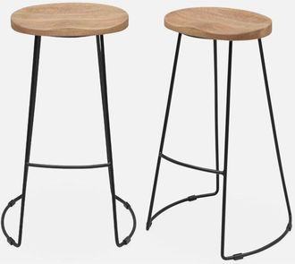 Sweeek Sweeek - Taburete de bar de madera y acero, set de 2, Jaya, Natural, 44x36x75 cm