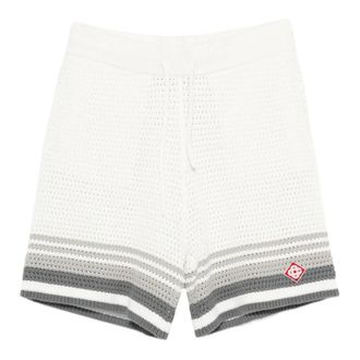 Casablanca Korte Broeken, Heren, Wit, L, Gestreept Shorts met Gehaakt Detail