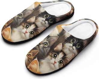 Generic Cute Cats Mens Slippers Slip On Comfortable Fleece Cotton House Shoes Winter