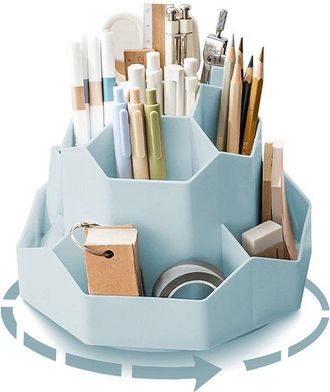 No Brand Portal&aacute;pices Giratorio - Organizador De Escritorio - Mant&eacute;n Tu Escritorio Ordenado - 9 Compartimentos Separados - 178 X 13 Cm - Azul
