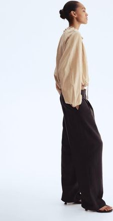 H&M Barrel-leg Twill Trousers in Dark Brown at Nordstrom, Size 10