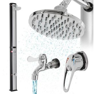 ECD Germany Ml-design Ducha Solar De Jard&iacute;n De 35l Negro Plateado 217cm Agua Caliente Hasta 60&deg;c Sin Electricidad Con Conexi&oacute;n Para Manguera Moderno Elegante Cabe