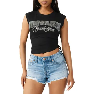 True Religion Crystal Ruched Baby Tee in Jet Black at Nordstrom, Size Xx-Large