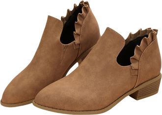Generic Short Ankle Boots For Women - Ruffle Ankle Boots Women Low Heel Casual And Versatile Short Boots Durability Pointed Toe Ladies Boots For Women Suede L