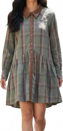 THML Clothing Plaid Button Up Dress In Green