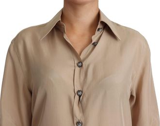 Dolce & Gabbana Womens Beige Silk Shirt Decorative Buttons Top