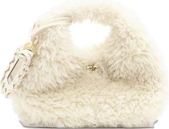 Ganni Mini Fur Hobo Bag - Dames - Handtassen - Beige - ONE Size - Tassen