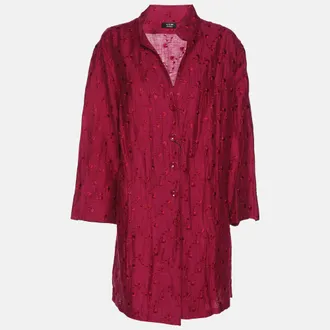 Basler Fuchsia Linen Blend Embroidered Shirt