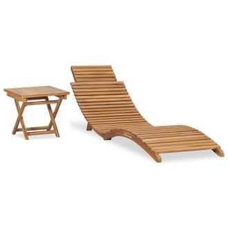 Berkfield Home Folding Sun Lounger with Table Solid Teak Wood in Brown