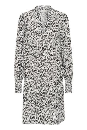 Kaffe Womens Dress V-Notch Neck Relaxed Fit Long Sleeves Mid-Calf Length, Chalk/Black Graphic Lines, 18