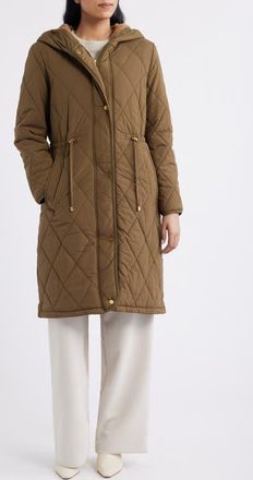 DKNY Quilted Hooded Coat in Beech at Nordstrom, Size X-Small