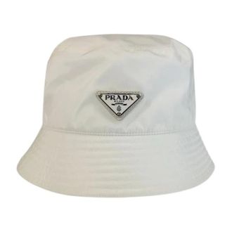 Prada Pre-owned Accessories, female, White, Size: ONE SIZE Pre-owned Tessuto Nylon Bucket Hat