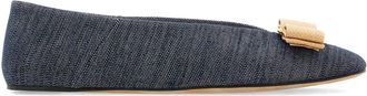 Ferragamo Vara denim ballerina shoes - women - Fabric/Lamb Skin/Leather - 10.5C - Blue