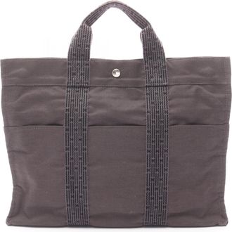 Herm&egrave;s Gray Nylon Canvas Handbag Tote Bag (Pre-Owned)