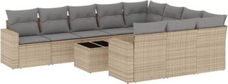 vidaXL Set De Sof&aacute;s De Jard&iacute;n 11pzas Con Cojines Rat&aacute;n Sint&eacute;tico Beige Vidaxl