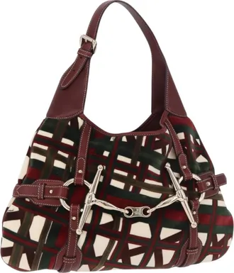 Gucci Vintage Jackie Shoulder Canvas And Leather Green Canvas Handbag (Pre-Owned)
