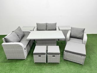 Fimous High Back Poly Rattan Garden Furniture Set w/ Reclining Chair Loveseat Sofa Adjustable Lifting Dining or Coffee Table Indoor Outdoor Patio Set