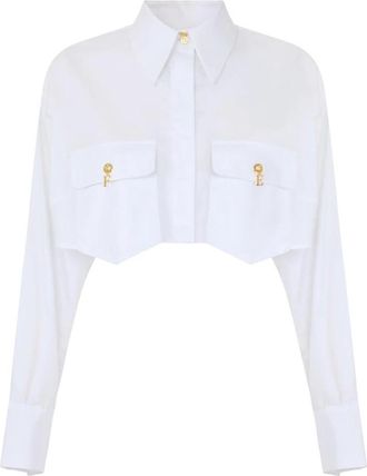 Elisabetta Franchi Shirt met zakken en manchetknopen - Dames - Overhemden - Wit - L - Katoen - Overhemden