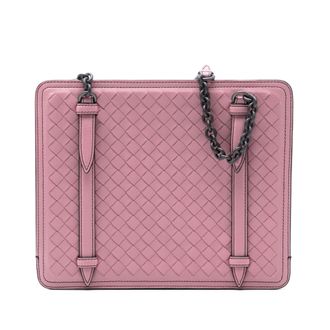 Bottega Veneta Pre-owned Womens Nappa Intrecciato Chain Shoulder Bag - Light Pink Leather - One Size