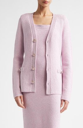 St. John Metallic Moulin&eacute; Cotton & Silk Blend Cardigan in Peony Metallic Multi at Nordstrom, Size X-Large