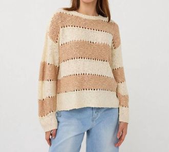 Esqualo Textured Sweater Pullover In Tan/cream Stripe