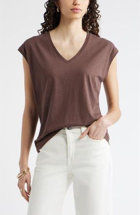 Nordstrom Sleeveless V-Neck Cotton T-Shirt in Brown Roast at Nordstrom, Size Xx-Small