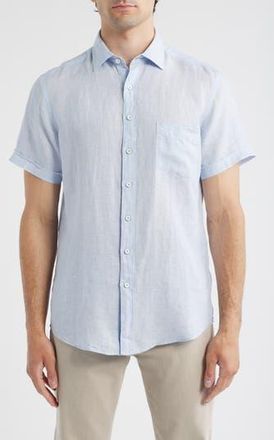 Rodd & Gunn Palm Beach Sports Fit Short Sleeve Linen Button-Up Shirt in Iris at Nordstrom Rack, Size X-Large