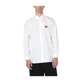 Comme Des Gar&ccedil;ons Shirt Red Heart - Heren - Casual Overhemden - Wit - S - Katoen - Overhemden