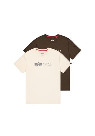 Alpha Industries T-Shirt ALPHA INDUSTRIES Alpha Label T-Shirt 2 Pack, Herren, Gr. M, gr&uuml;n (schwarz olive, jet stream wei&szlig;), Obermaterial: 100% Baumwolle, Shirts T-Shir