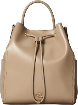 Calvin Klein Tassen, Dames, Beige, ONE Size, Polyester, Monogram Drawstring Rugzak