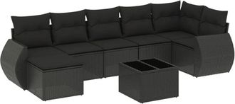 vidaXL Set De Sof&aacute;s De Jard&iacute;n 8 Piezas Y Cojines Rat&aacute;n Sint&eacute;tico Negro Vidaxl