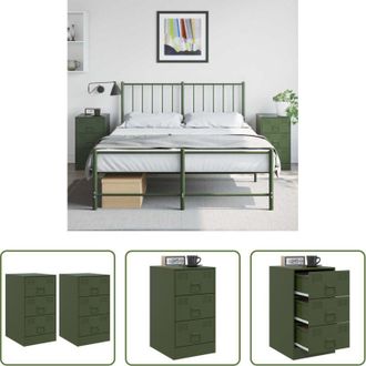 vidaXL vidaXL Comodino con cassetti - Comodini 2 pz Verde Oliva 34,5x39x62 cm in Acciaio