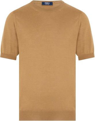 Fedeli Kortemouw Ronde Hals Knit - Heren - Ronde hals truien - Bruin - L - Kasjmier - Truien & Vesten