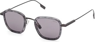 Ermenegildo Zegna 20A Zonnebril - Heren - Zonnebrillen - Grijs - 47 MM - Accessoires