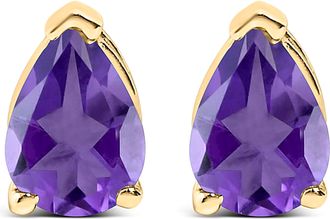 House of Brilliance 14K Gold 6x4MM Pear Shaped Gemstone Solitaire Stud Earrings