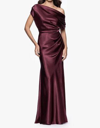 Betsy & Adam Sofia Satin Drop Shoulder Dress In Plum