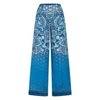 Alberta Ferretti Loose Trousers with Flower Print - female - Alberta Ferretti - Wide Trousers - Blue - L - Trousers
