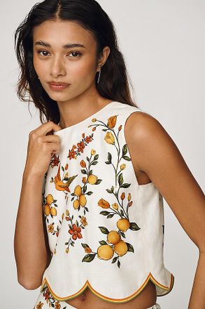 Farm Rio Lemon Bouquet Linen Blend Blouse