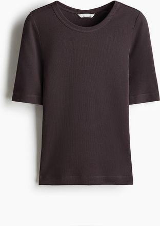 H&M Geripptes Shirt aus Seidenmix - Tr&uuml;ffelgrau