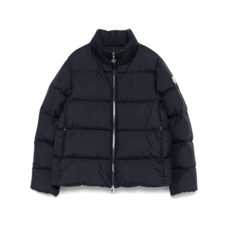 Moncler Down Jackets, female, Blue, M, Navy Blue Jacket with High Neck